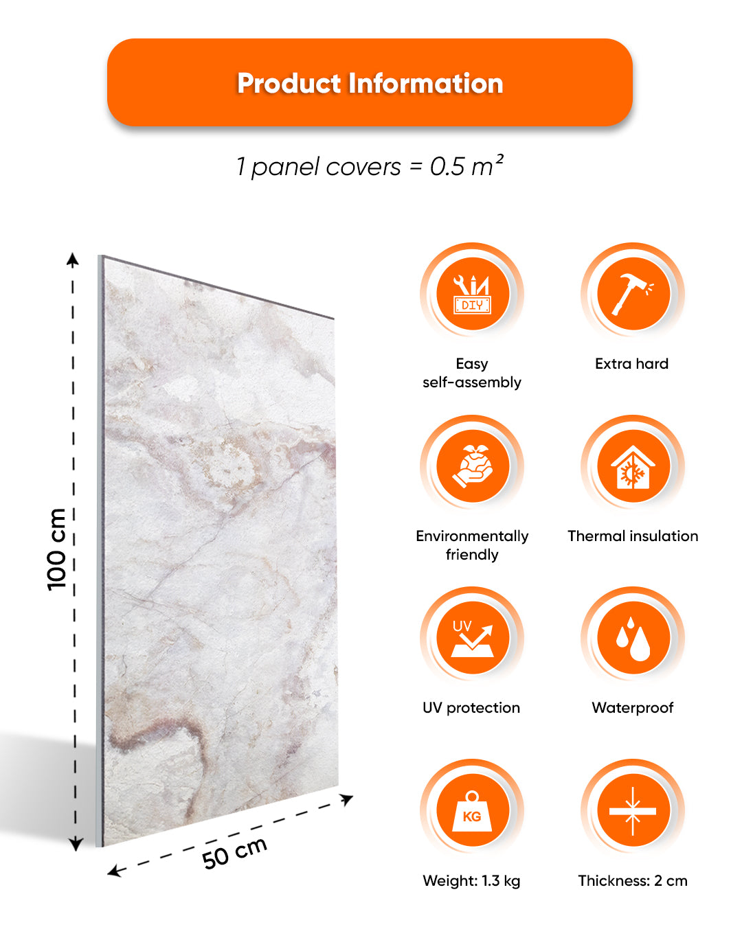 3D Marble Effect Wall Panels 50×100×2 cm | Polystyrene Decorative Wall Cladding Panels | Aurora Beige AT-01
