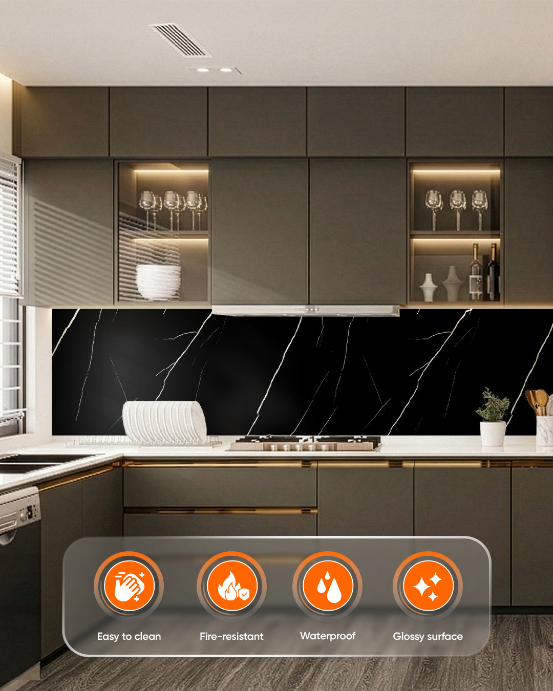 Black Lightning Marble Look Wallpanels