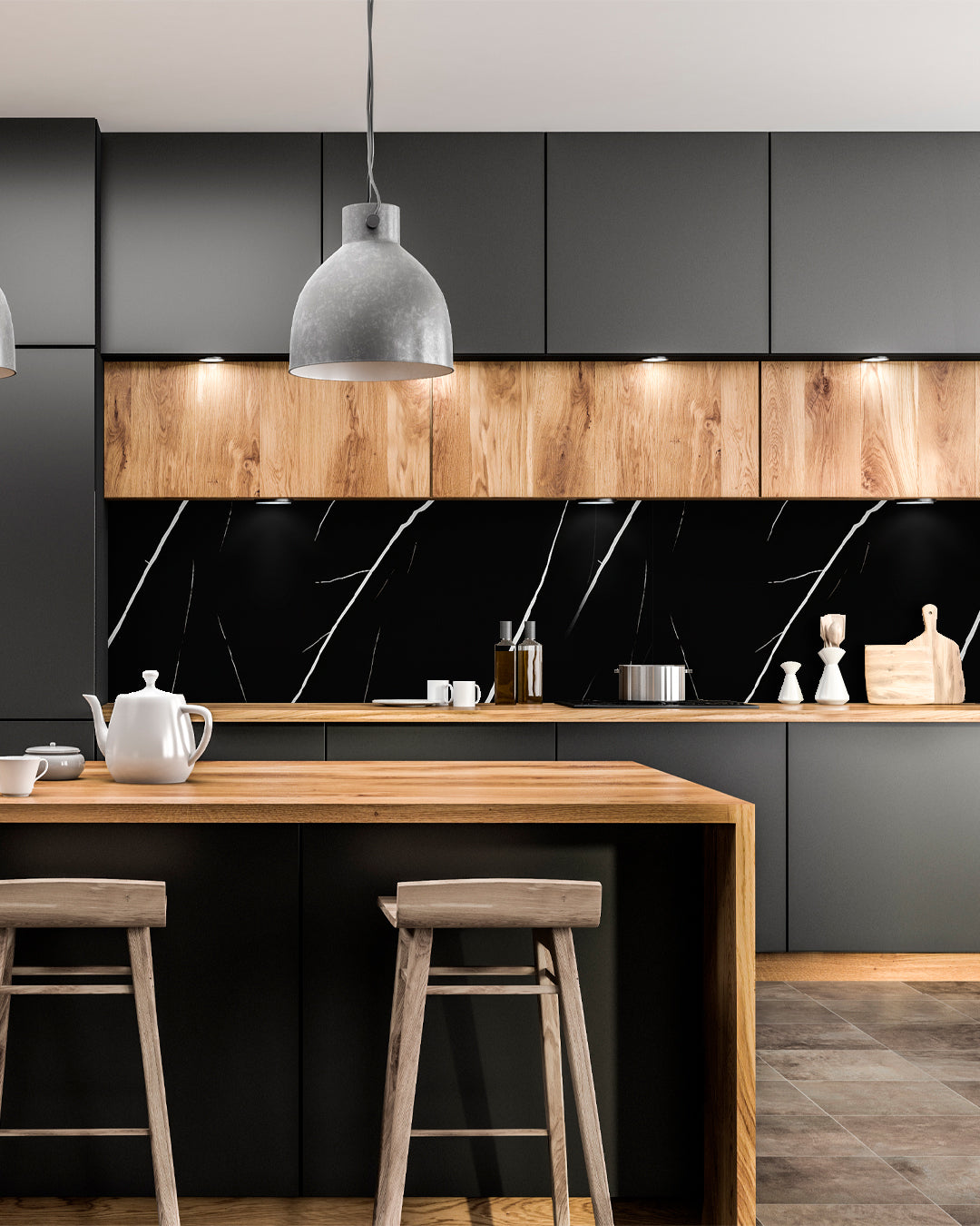 Black Lightning Marble Look Wallpanels