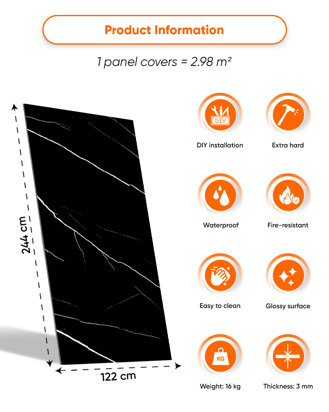 Black Lightning Marble Look Wallpanels