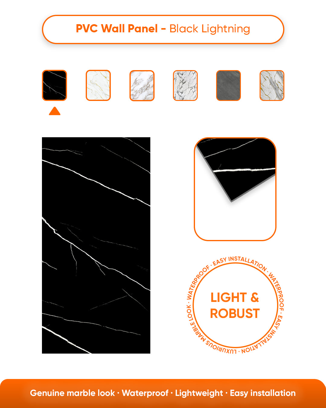 Black Lightning Marble Look Wallpanels
