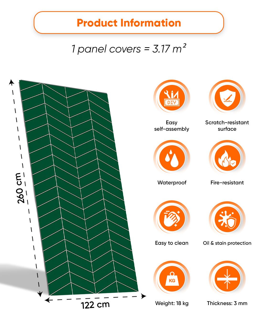 SPC Wall Panel 122×260 cm | Waterproof Wall Cladding | Chevron Green