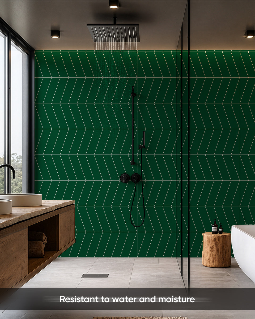 SPC Wall Panel 60×120 cm | Waterproof Wall Cladding | Chevron Green