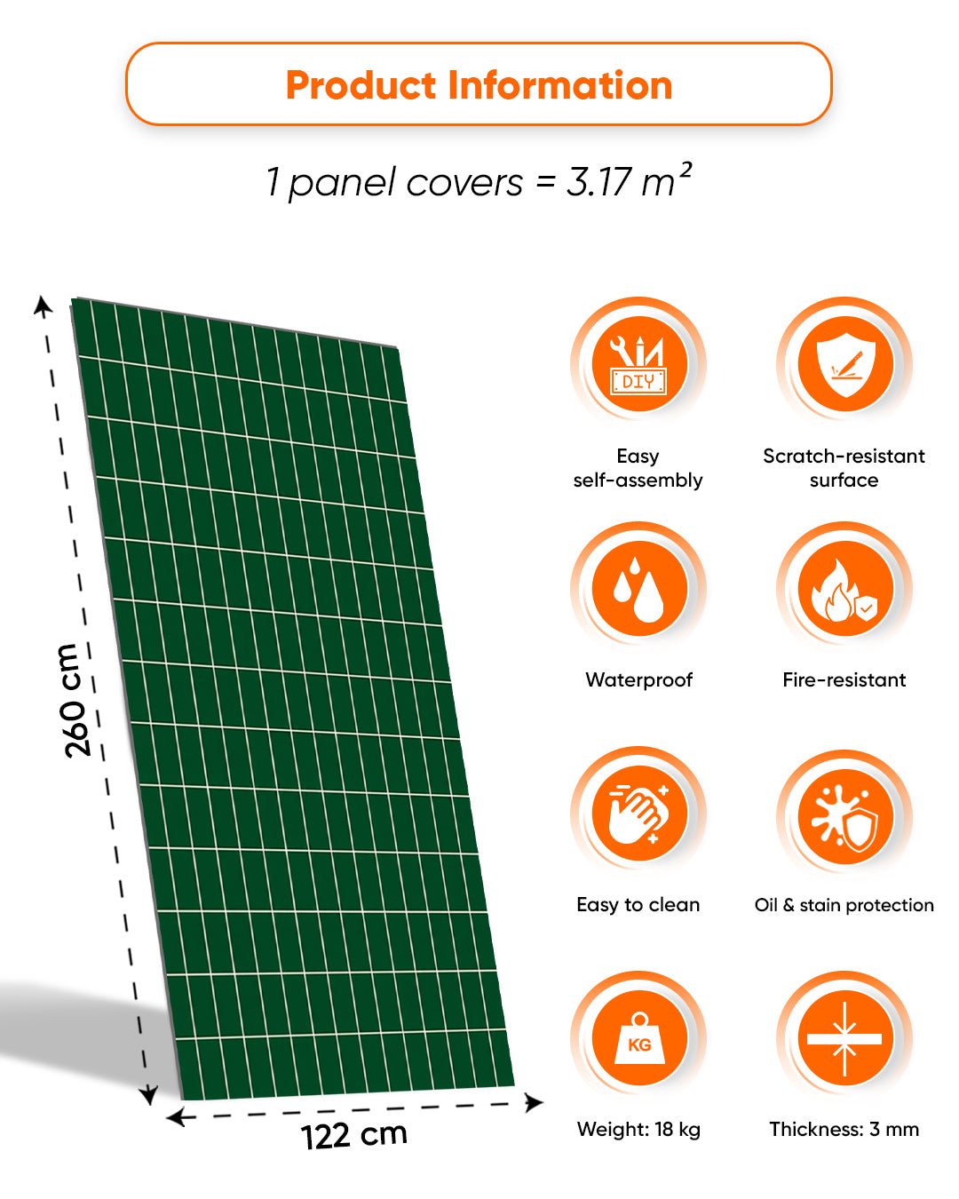 SPC Wall Panel 122×260 cm | Waterproof Wall Cladding | Deep Green Line
