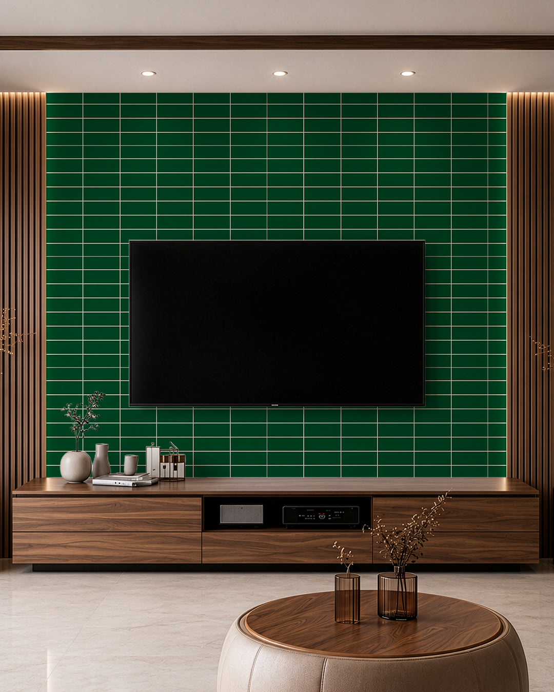 SPC Wall Panel 60×120 cm | Waterproof Wall Cladding | Deep Green Line