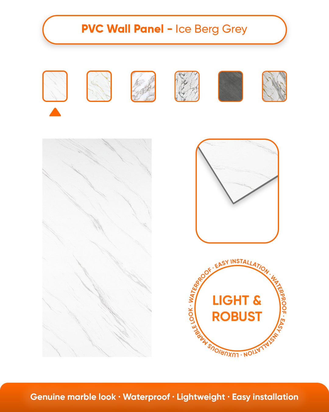 Ice Berg Grey Marble Look Wallpanels