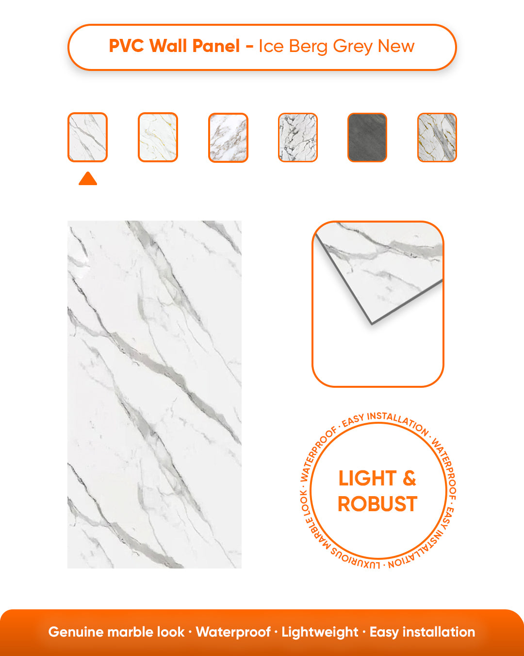 Ice Berg Grey New Marble Look Wallpanels