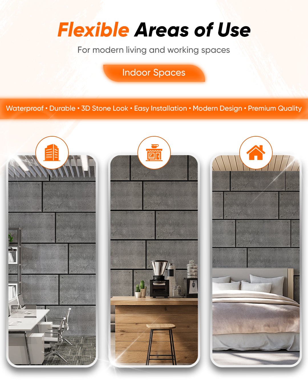 Wall Cladding Concrete Look 50×100×2 cm | 3D Wall Panels Made of Styrofoam | Dark Concrete AT-17