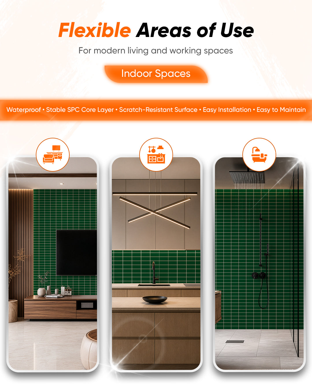 SPC Wall Panel 122×260 cm | Waterproof Wall Cladding | Deep Green Line
