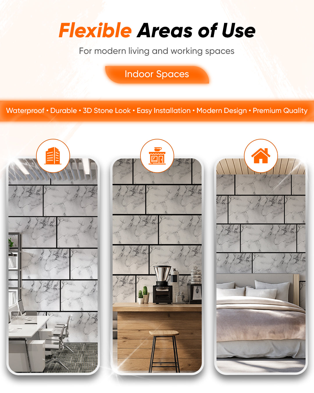 Wall Cladding Marble-look 50×100×2 cm | 3D Wall Panels Made of Styrofoam | Carrara White AT-05