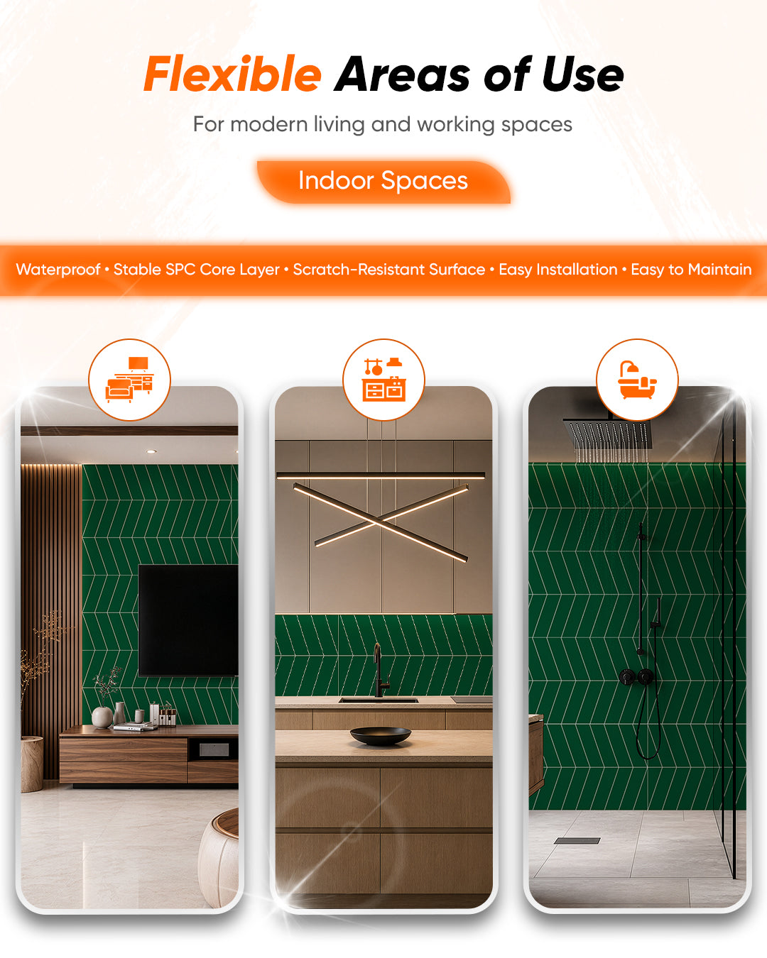 SPC Wall Panel 60×120 cm | Waterproof Wall Cladding | Chevron Green