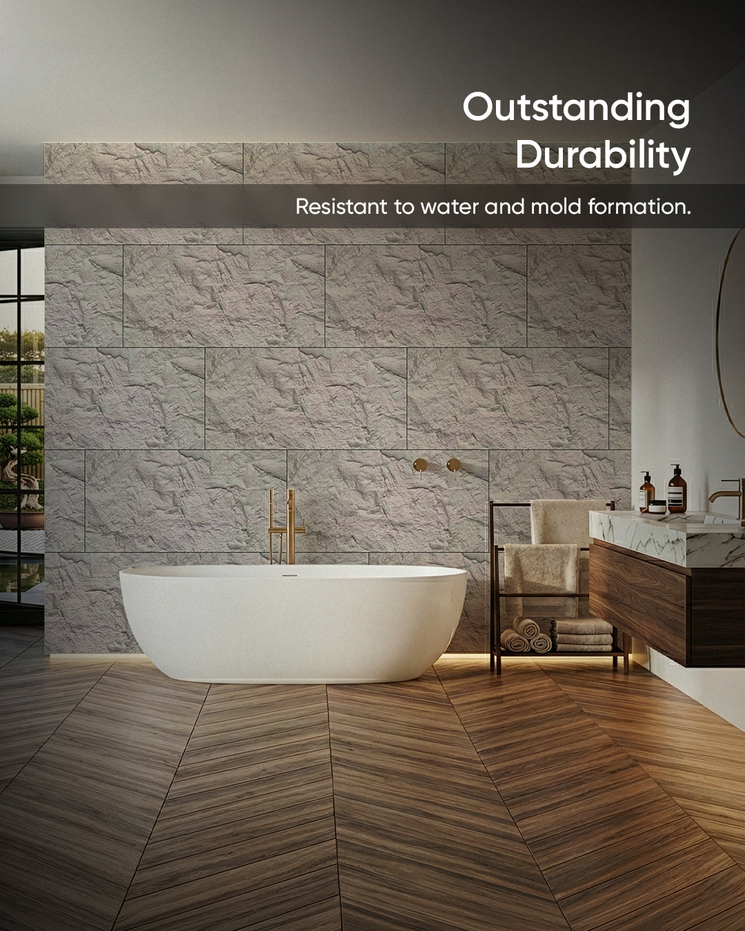 PU Wall Panels with Stone Finish | Light Grey Stone | 5 cm thick | 60x120 cm