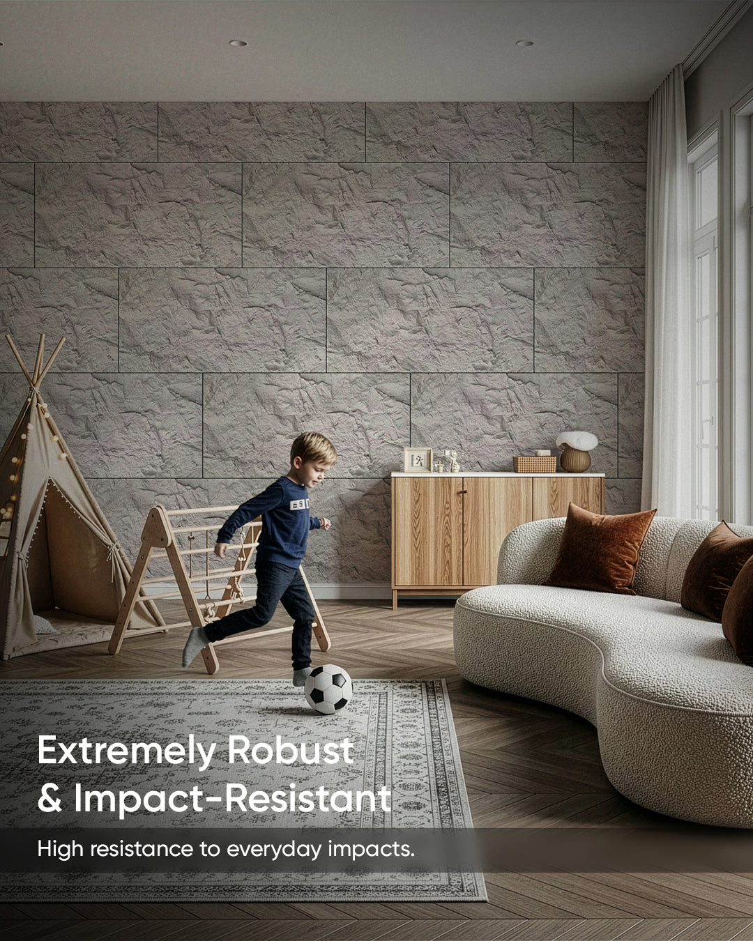 PU Wall Panels with Stone Finish | Light Grey Stone | 5 cm thick | 60x120 cm