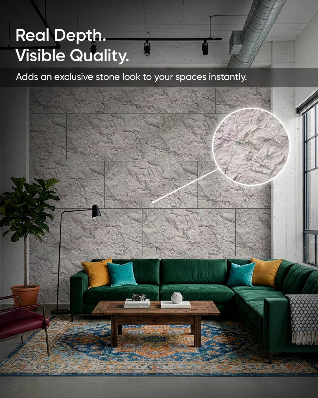 PU Wall Panels with Stone Finish | Light Grey Stone | 5 cm thick | 60x120 cm