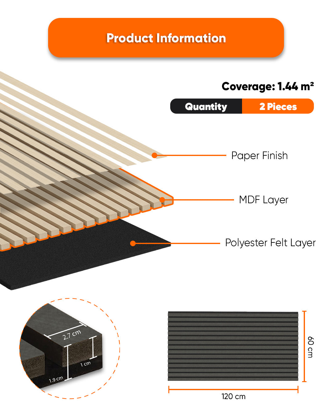 3D Acoustic Wood Panel 2-Piece Set – Dark Wood | Acoustic Panels 60x120 cm