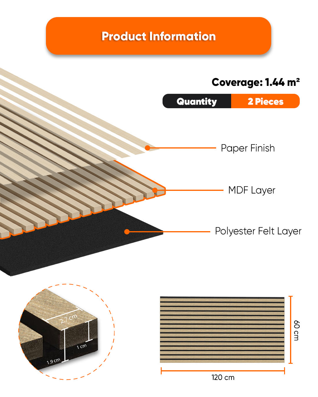 3D Acoustic Wood Panel 2-Piece Set – Natural | Acoustic Panels 60x120 cm