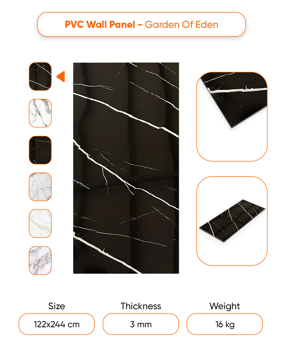 Black Lightning Marble Look Wallpanels