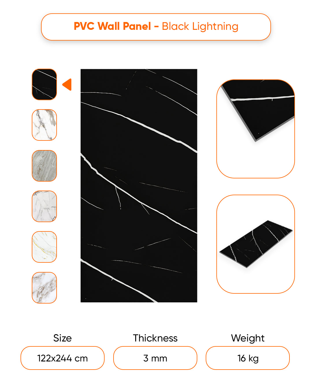 Black Lightning Marble Look Wallpanels