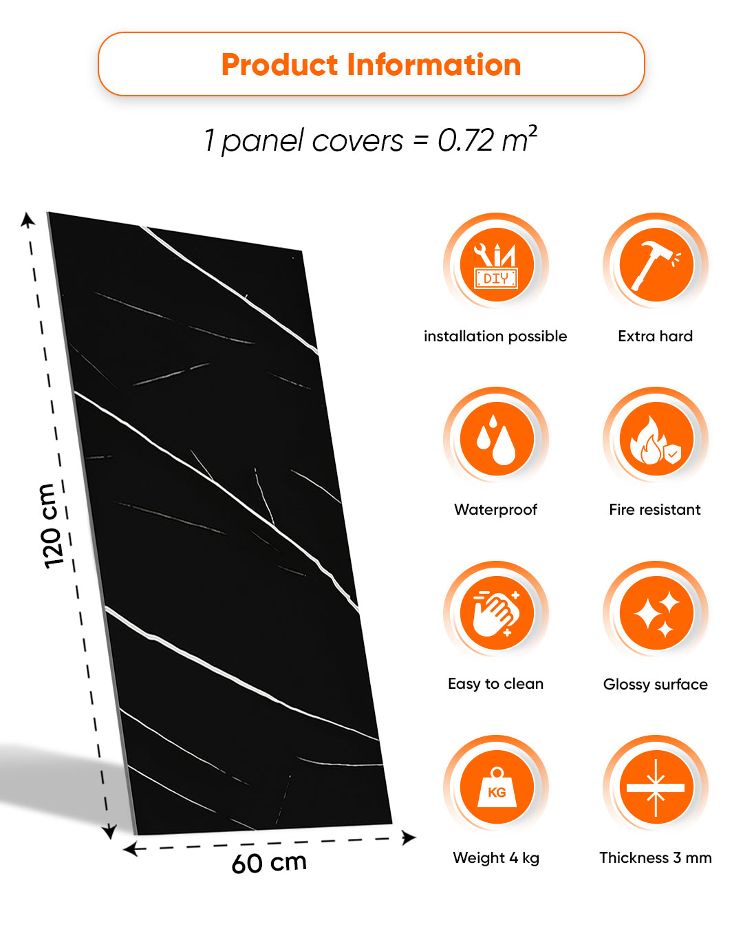 Black Lightning Marble Look Wallpanels