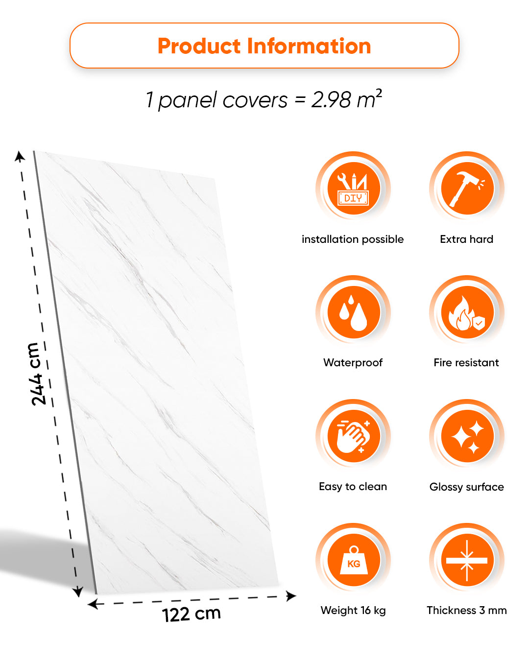 Ice Berg Grey Marble Look Wallpanels