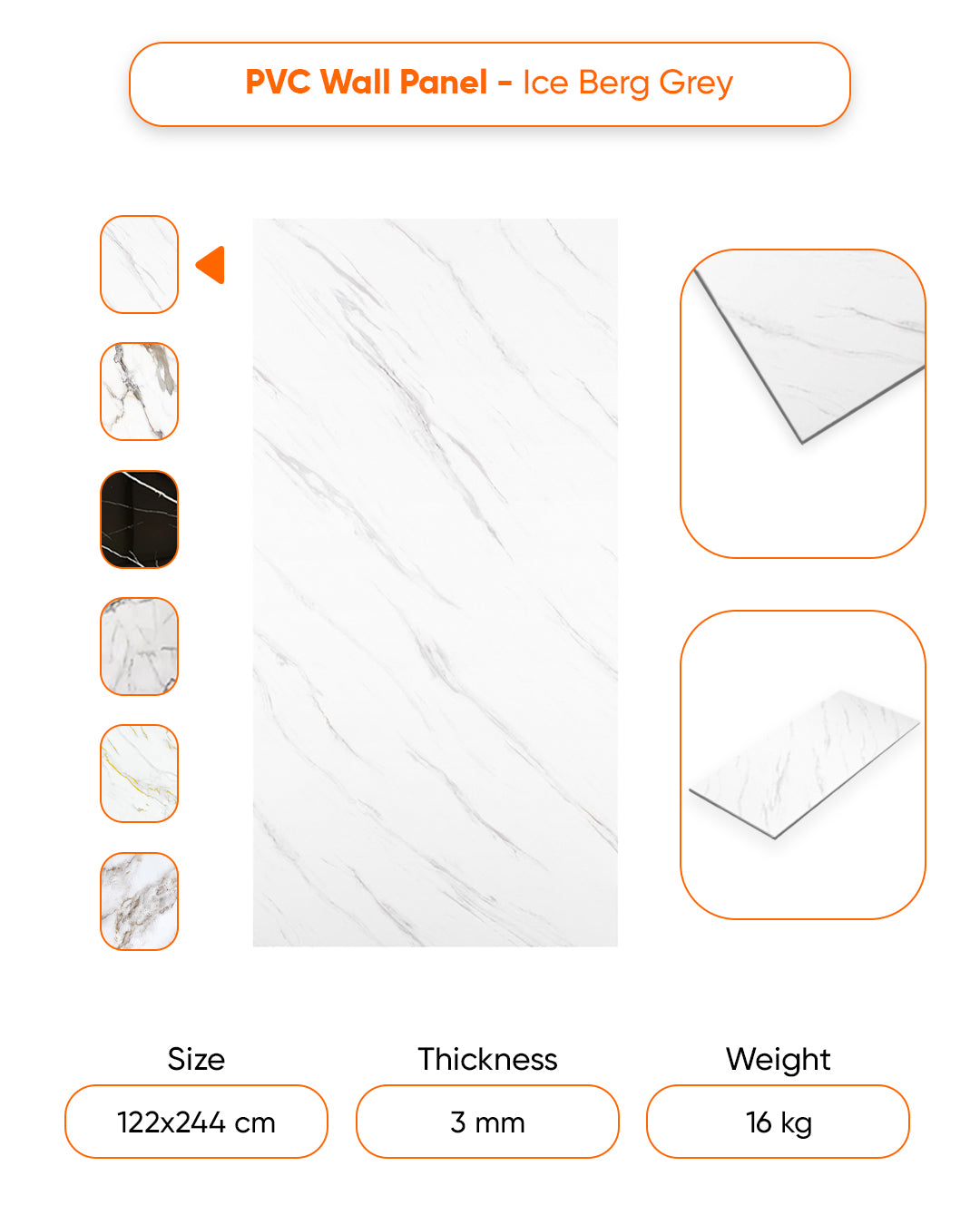 Ice Berg Grey Marble Look Wallpanels