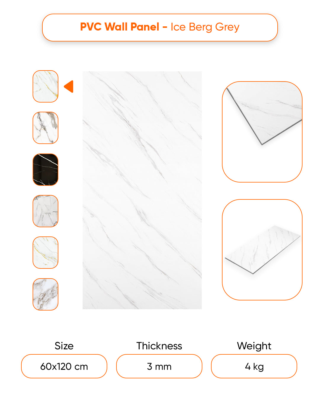 Ice Berg Grey Marble Look Wallpanels