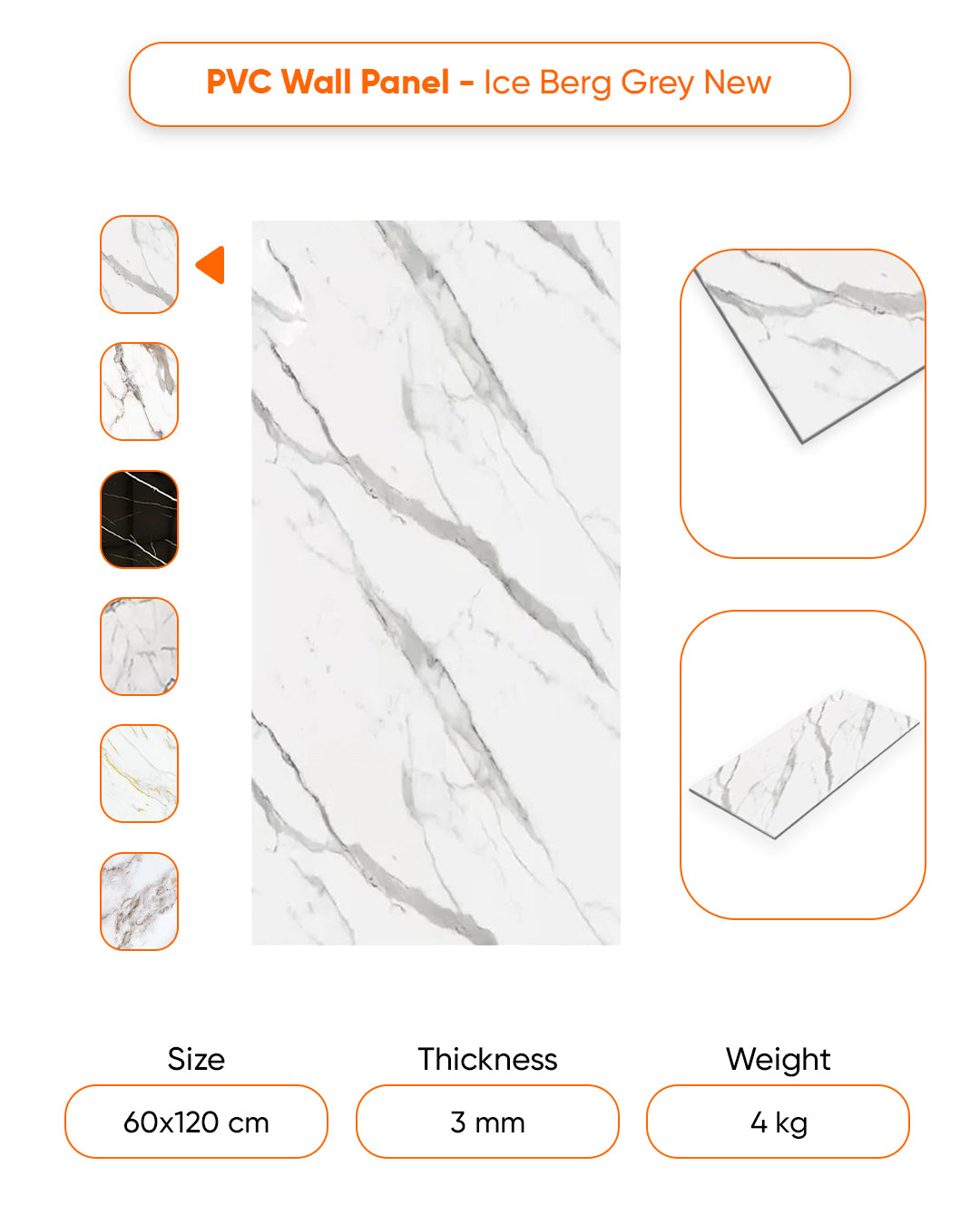 Ice Berg Grey New Marble Look Wallpanels
