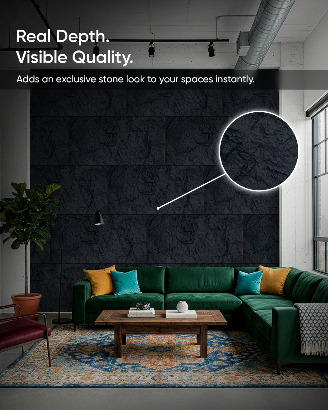 PU Wall Panels with Stone Effect | Night Stone | 5 cm Thick | 60 x 120 cm