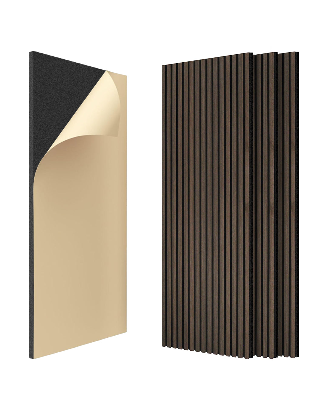 Self-Adhesive Acoustic Panel 60 x 120 x 2.1 cm | Smoke Walnut Wood Effect 4-Piece Set
