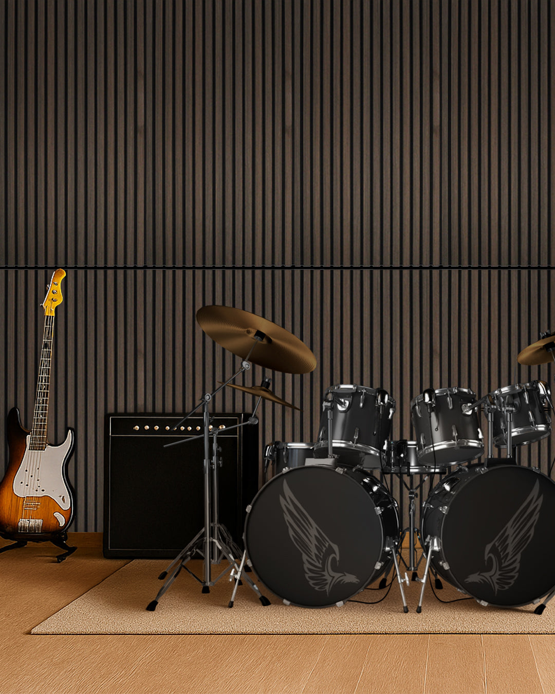Self-Adhesive Acoustic Panel 60 x 120 x 2.1 cm | Smoke Walnut Wood Effect 4-Piece Set