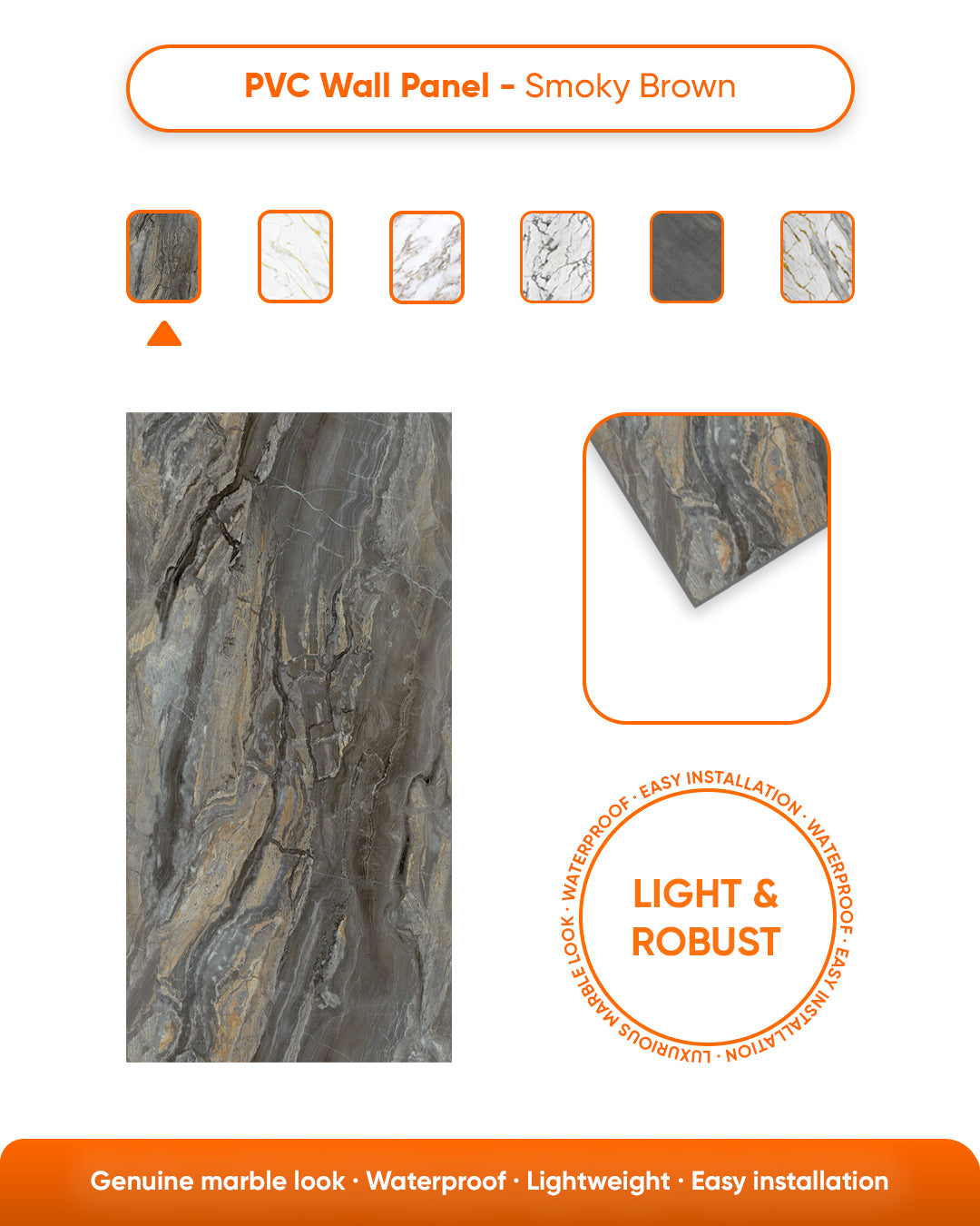 Smoky Brown Marble Look Wallpanels
