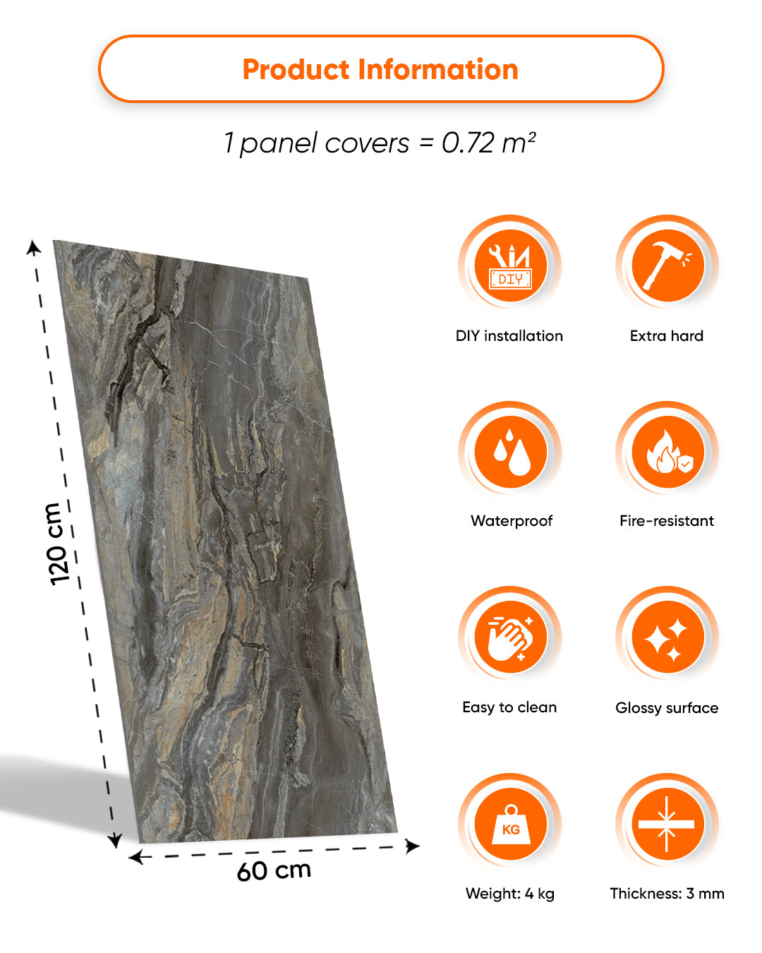Smoky Brown Marble Look Wallpanels
