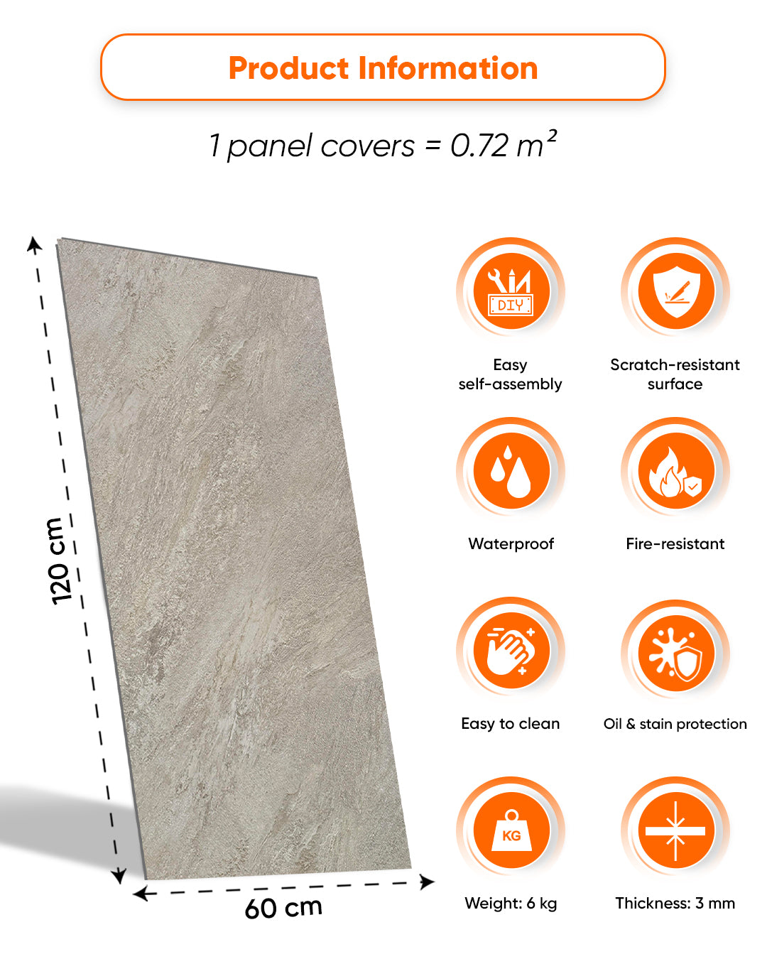 SPC Wall Panel 60×120 cm | Waterproof Wall Cladding | Sunset Luxury