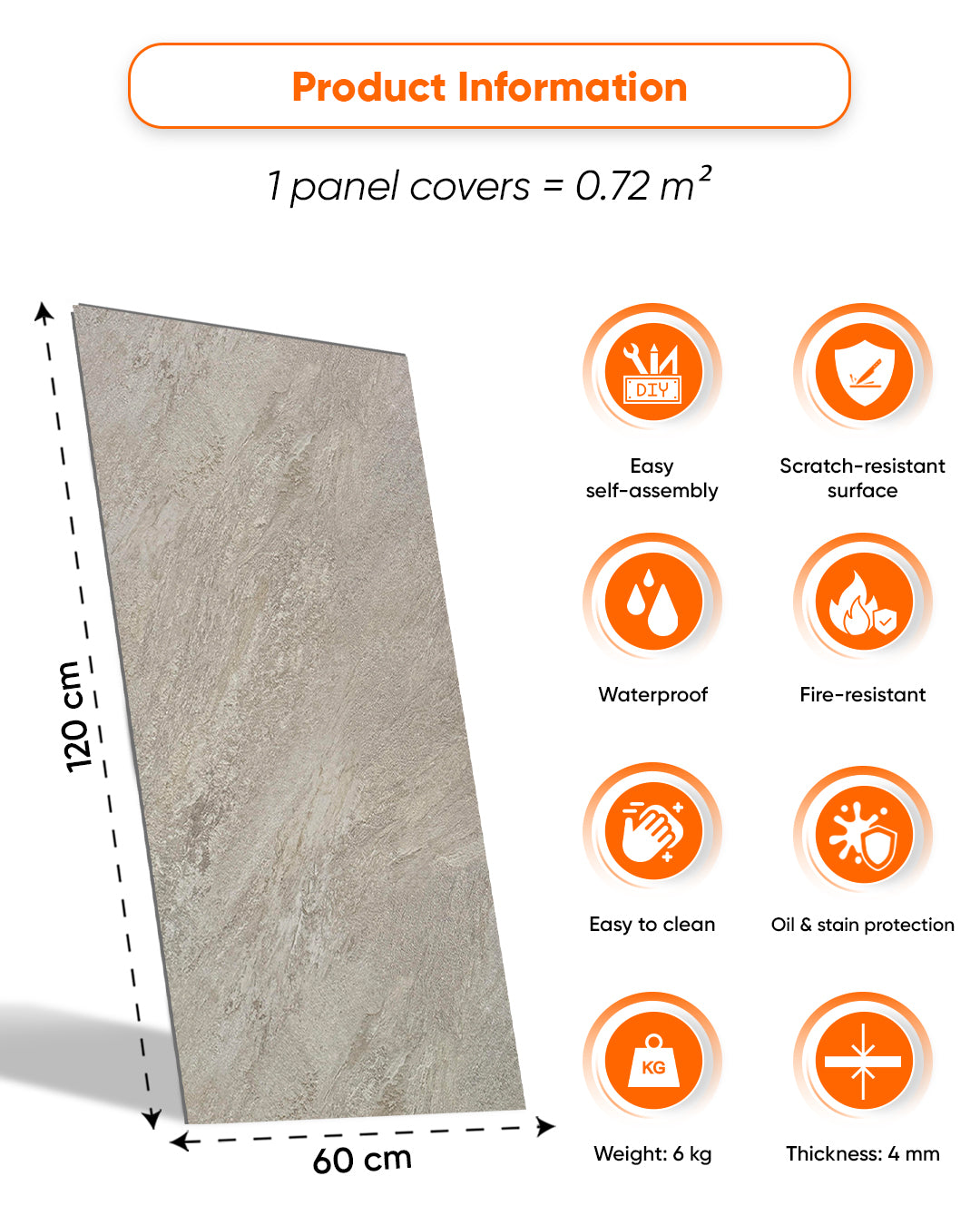 SPC Wall Panel 60×120 cm | Waterproof Wall Cladding | Sunset Luxury